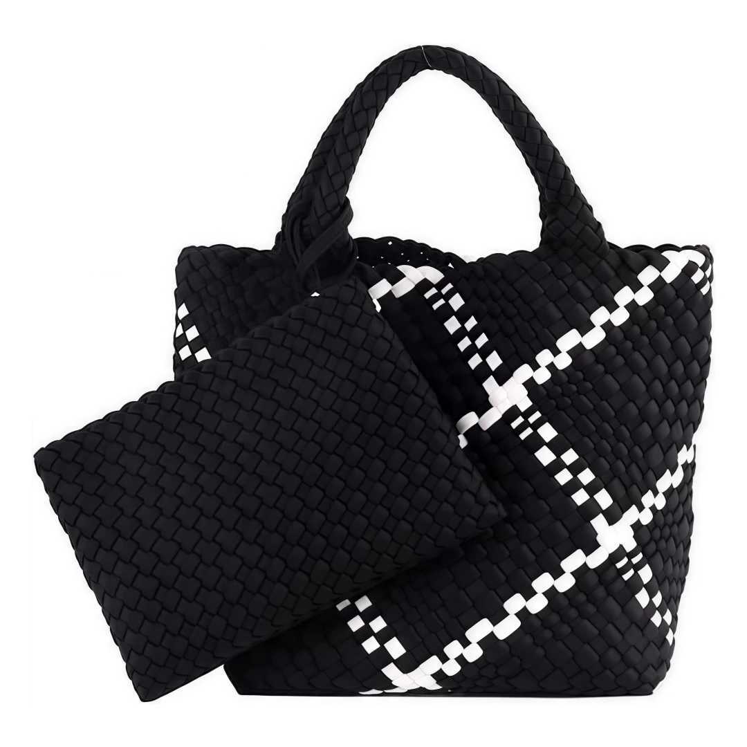 Woven Bag for Women Neoprene Summer Beach Handbag Purse Retro Handmade Travel Shoulder Bag Set Neoprene WeaveC250210