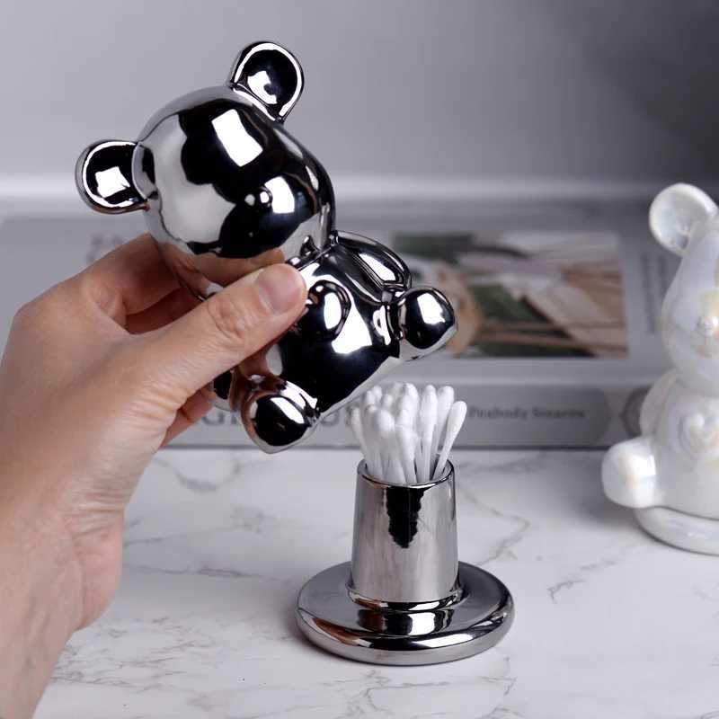 1 piece of ceramic toothpick holder cute shaped cotton toothpick holder with a caring teddy bear fashionable he decoration Y250210