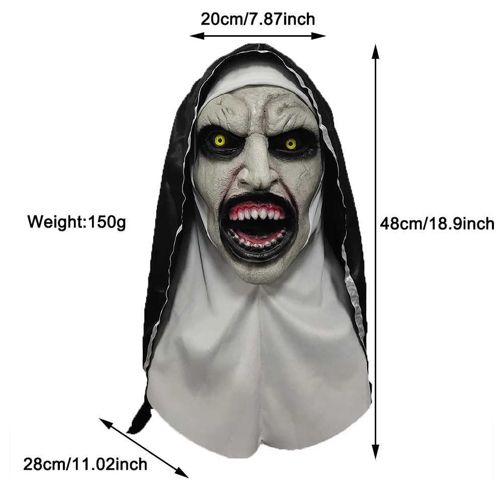 Horror Scary The Nun Latex Mask With Turban Valak Cosplay Halloween Costume Face Masques Prank Prop gear Christmas Gifts Y250210
