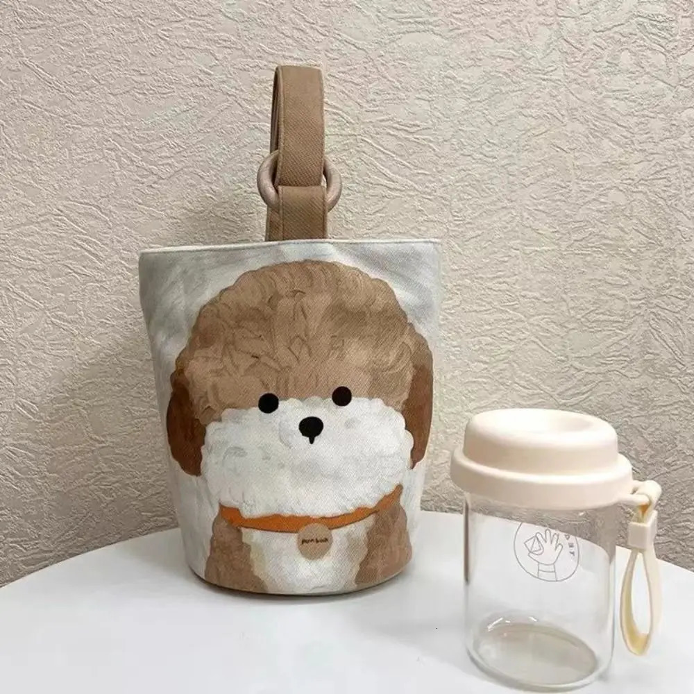 Elegant Large Capacity Retro Bear Bucket Bag Dog Puppy Canvas Handbag Tote Bag Korean Style Mummy Bag Shopping Bags 250207
