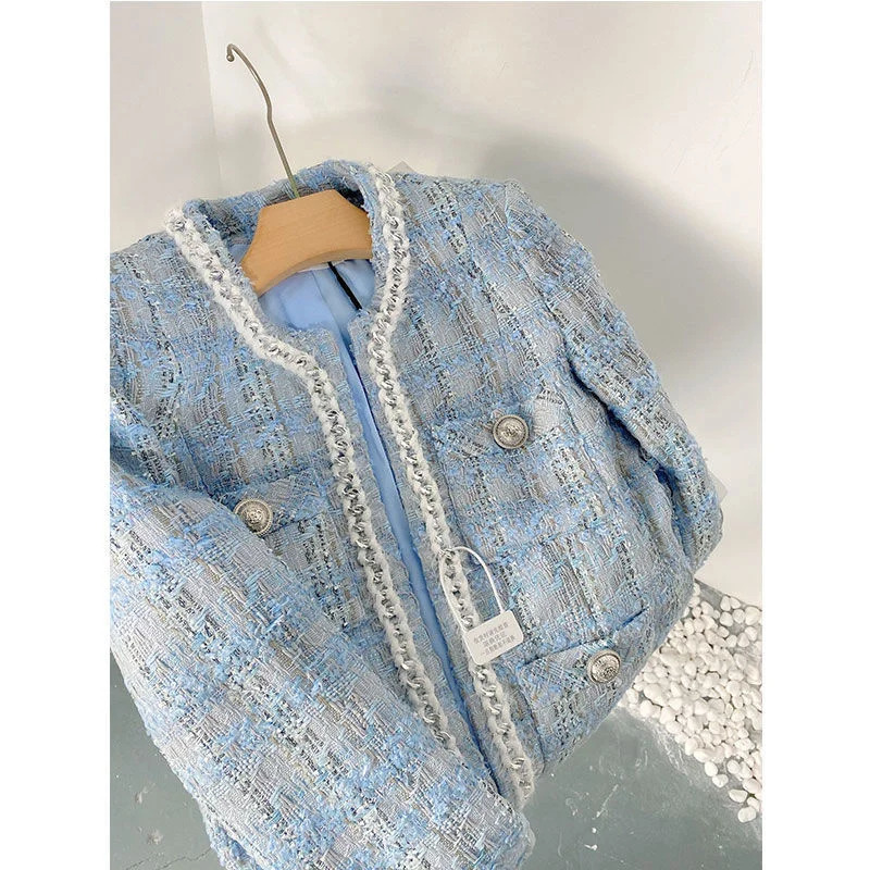 Autumn Blazer Women Small Fragrant Woven Tweed Gentle Elegant Short Qulited Plaid Jacket Office Lady Cardigan Tops Coat 250208