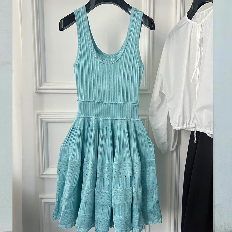 Women's U-Neck Knit Camisole Dress Designer Sexy Cut-Out Mini Dress With Pleated Detail Available In Three Colors Spring Chic Versatile For Any O