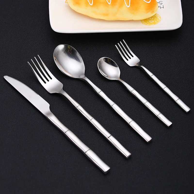 Stainless Steel Tableware Set Bamboo Festival Design Cutlery Knife Fork Spoon Flatware Set High Quality Golden Dinnerware Set X250210