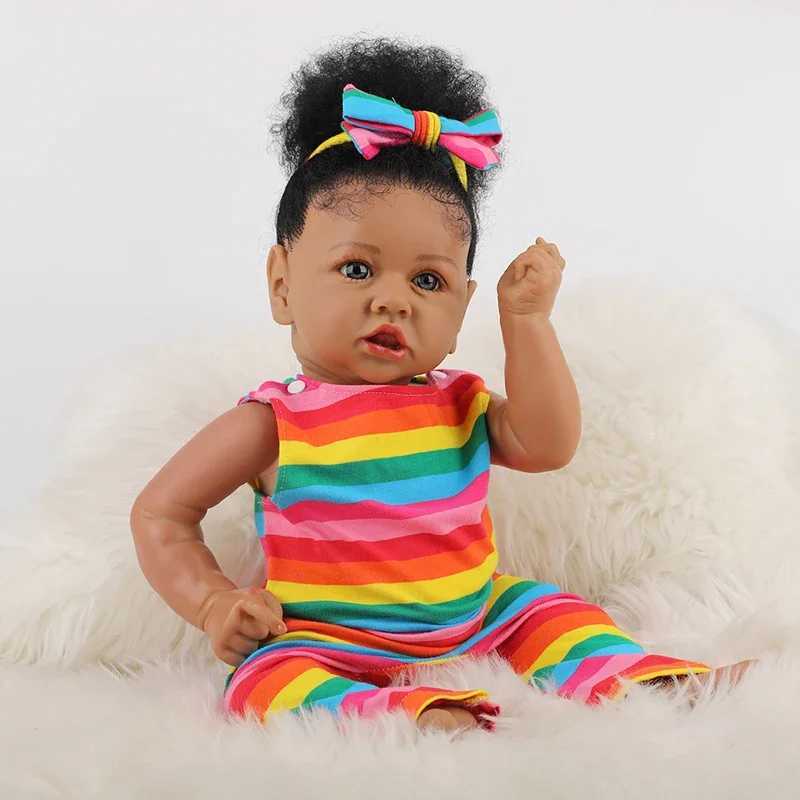 58cm Silicone Baby Doll African American Regenerated Girl Doll Saskia with Black Hair Vinyl Regenerated Baby Doll Mu ecas Beibei Regenerated Toy X2502