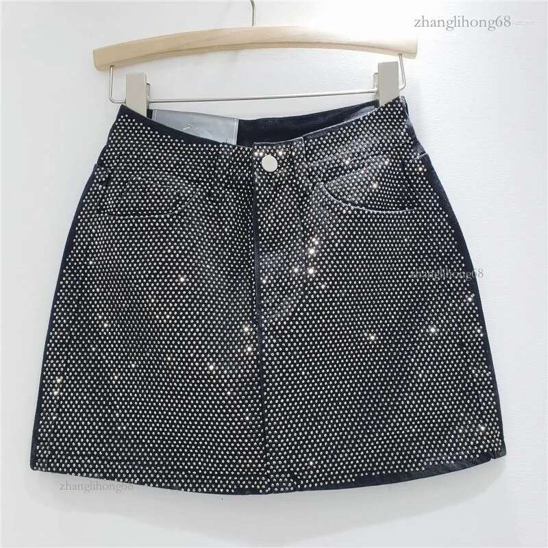 Skirts Luxury Women Summer Diamond Denim Skirt High Waist Wrapped Hip Drilling Short Jeans Gothic A-line Rhinestones Faldas