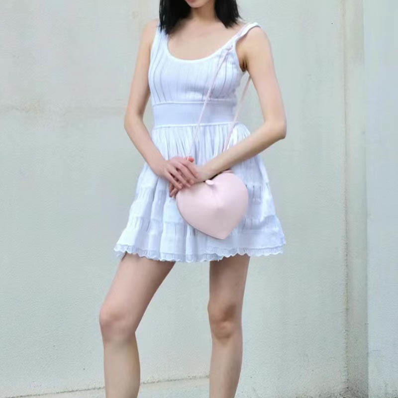 Women's U-Neck Knit Camisole Dress Designer Sexy Cut-Out Mini Dress With Pleated Detail Available In Three Colors Spring Chic Versatile For Any O