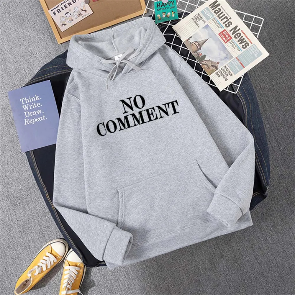 Hirsionsan NO COMMENT Letter Graphic Printed Hooded Women Summer Oversize Female Clothing Elegant O Neck Cotton Lady Tops Y2k 250208Z