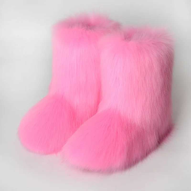 Women Faux Fur Winter Fluffy Plush Warm Mid Calf Snow Fashion hot Furry Boots Comfortable Outdoor Flat ShoesC250210