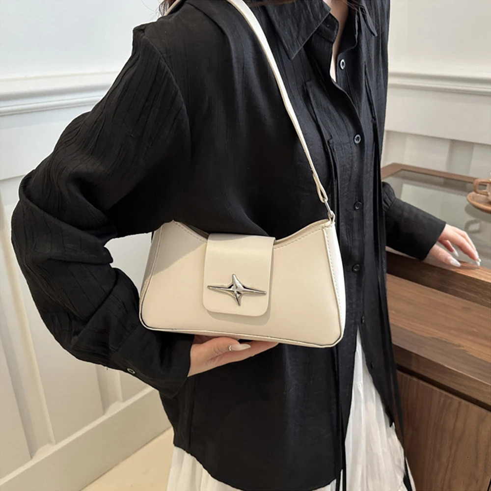 Fashionable and minimalist womens daily casual shoulder bag PU material retro portable club bag underarm bag 250207
