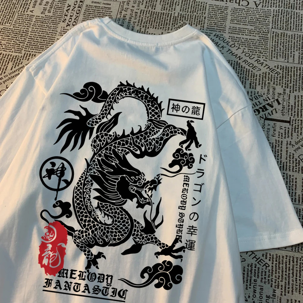 The Harajuku Dragon Funny Pattern T Shirts Men Hip Hop Tee Clothes Cotton Couple Summer Shirt Summer Cotton Loose T Shirts Women 250206