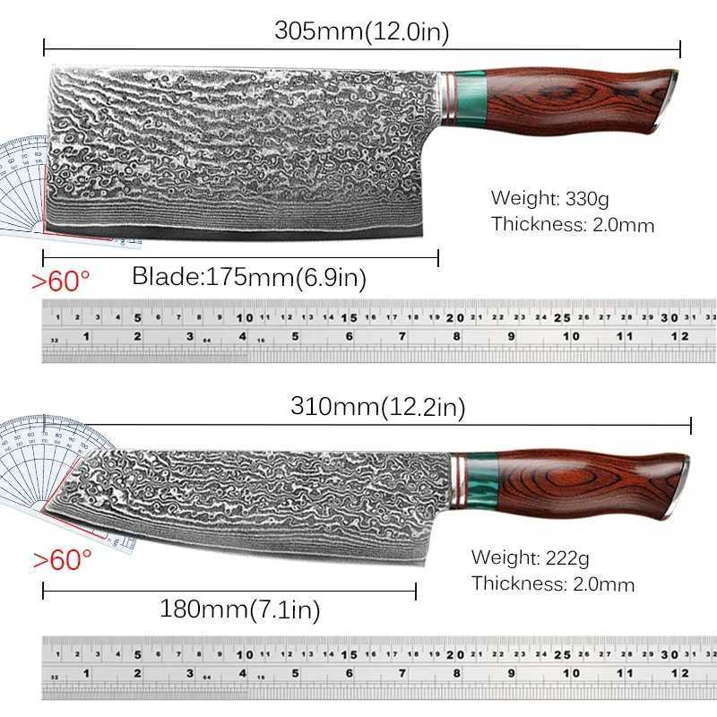 Damascus Steel Kitchen Knife Set VG10 Professional Chef Cleaver Knives Wide Blade Butcher Meat Vegetables Slicing KnifeXJ250210