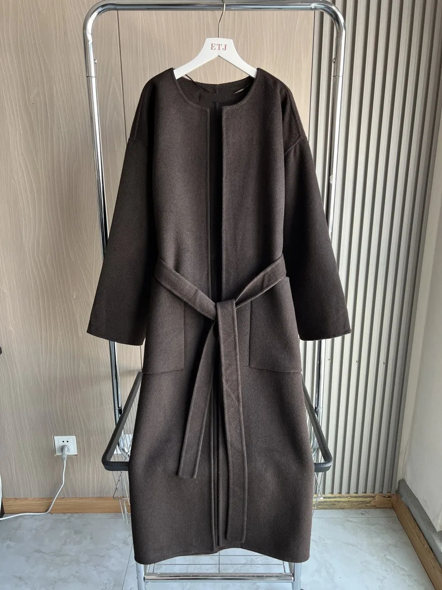 Wool blended doublefaced tweed coat traf handstitched longlength sidesplit collar 2024 autumn and winter 7522247 250109Z