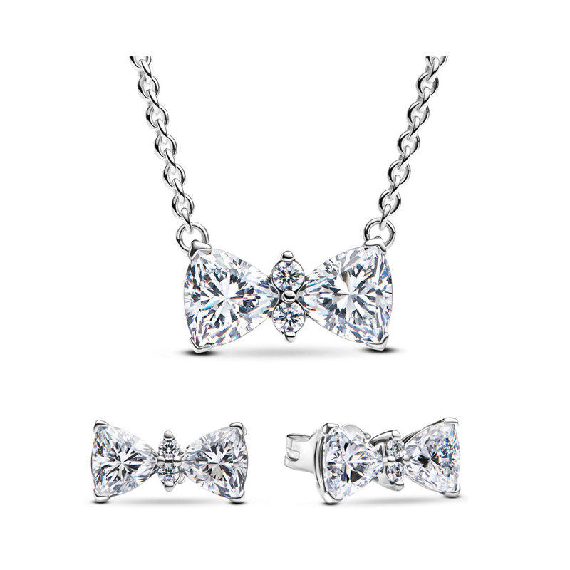 925 New Silver Jewelery set Valentine's Day Gift Love Mom Bow Necklace And Earrings Set Day Gift Charm Sweet for women gift fashion jewelry