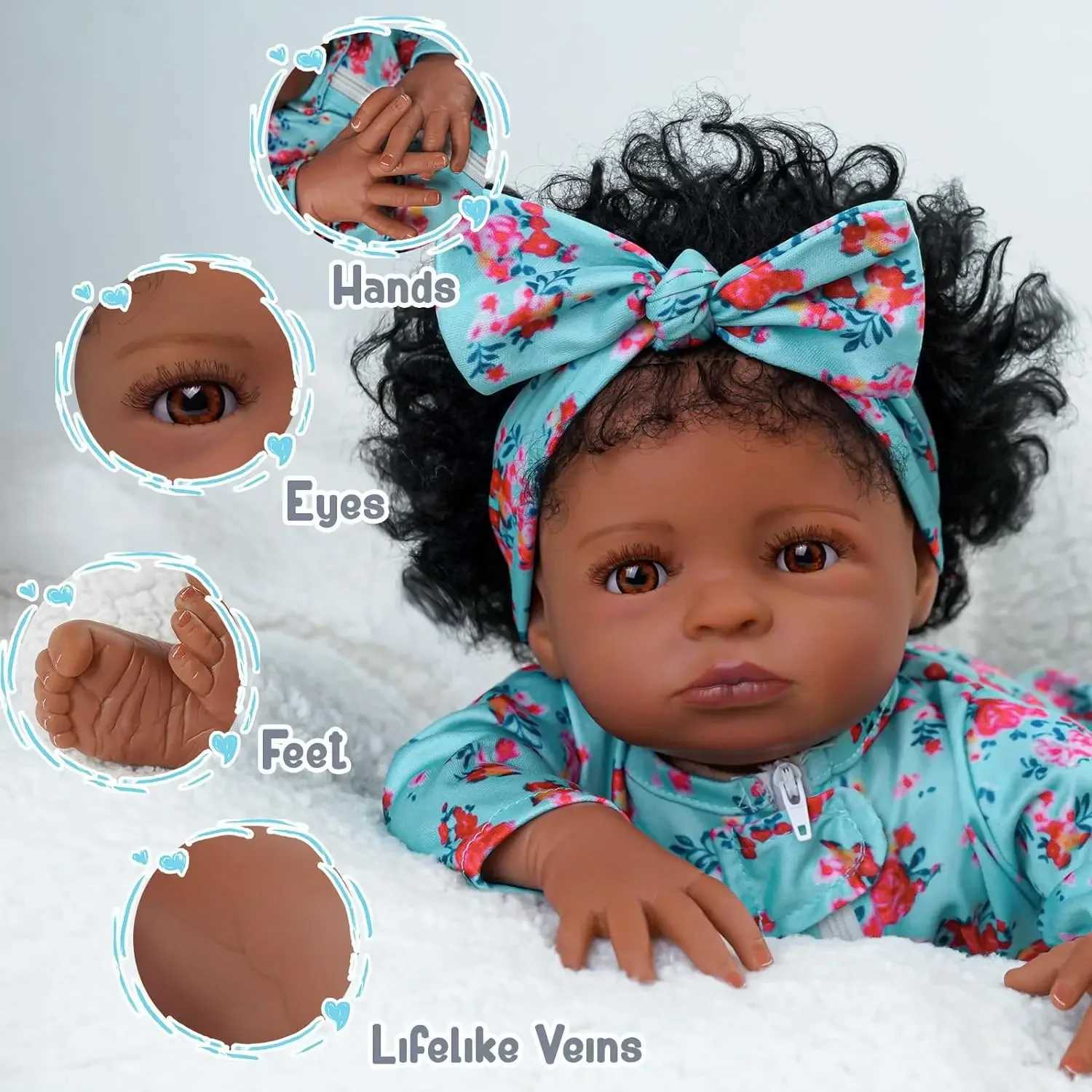 20 Inch Finished Reborn Baby Dolls Dark Skin Lanny African American Doll Princess Black Girl Vinyl Cloth Body Newborn Toy X250210