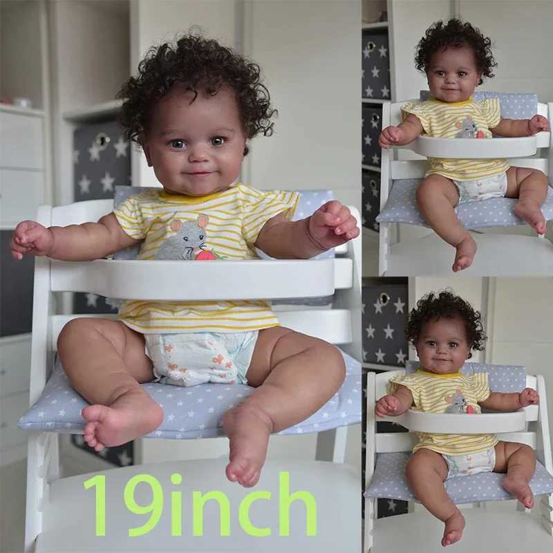 48CM Baby Reborn Black Cute Baby Toys for Kids Cloth Body Silicone Curly Hair Dolls Fashion Toddler Play House Children Gifts X250210