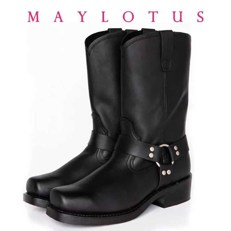 Size 39-48 Luxury Retro Cowboy Boots Men Mid Calf Western Boot Men Pu Leather Man Slip On Shoes Winter Knight Boots BootiesC250210