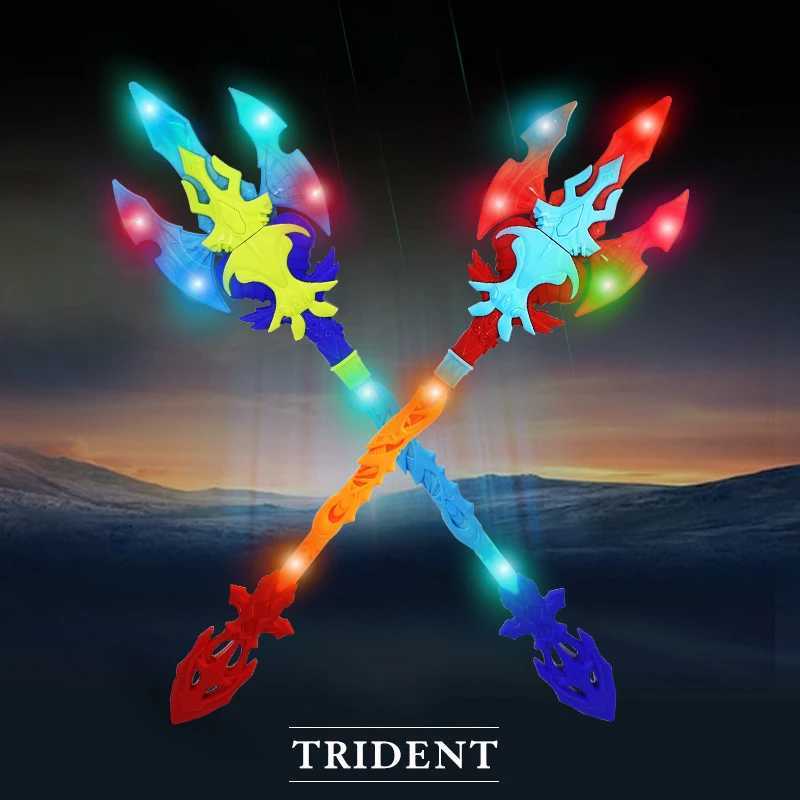 Childrens Electric Trident Toys Can Be Rotating Glowing Music Stick Cartoon Anime Cosplay Action Figure Boys Model Toys W250210