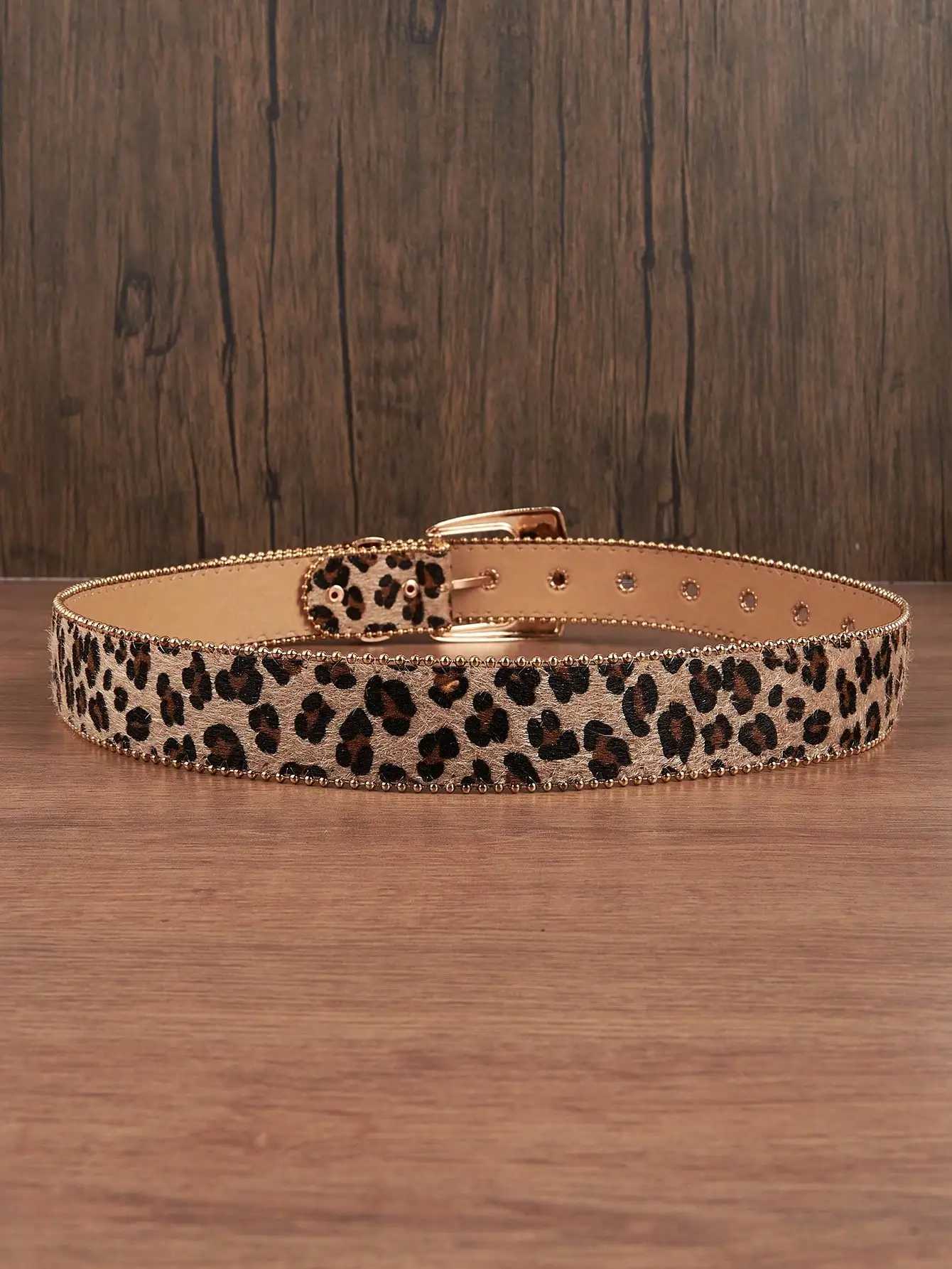 1pc Men Leopard Vintage Engraved Metal Buckle Pearl Edged Jeans Belt Versatile For Casual Wear HalloweenXJ250210