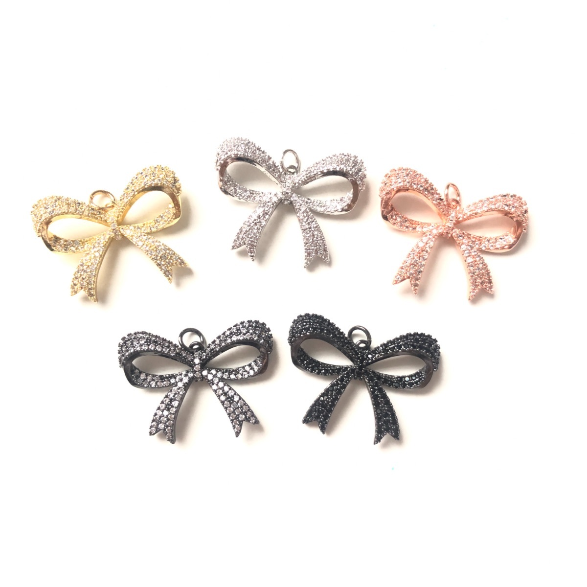 5pcs Bow Tie Charms for Women Bracelet Necklace Making Cubic Zirconia Pave Bling Pendants Jewelry DIY Accessory Supply Wholesale