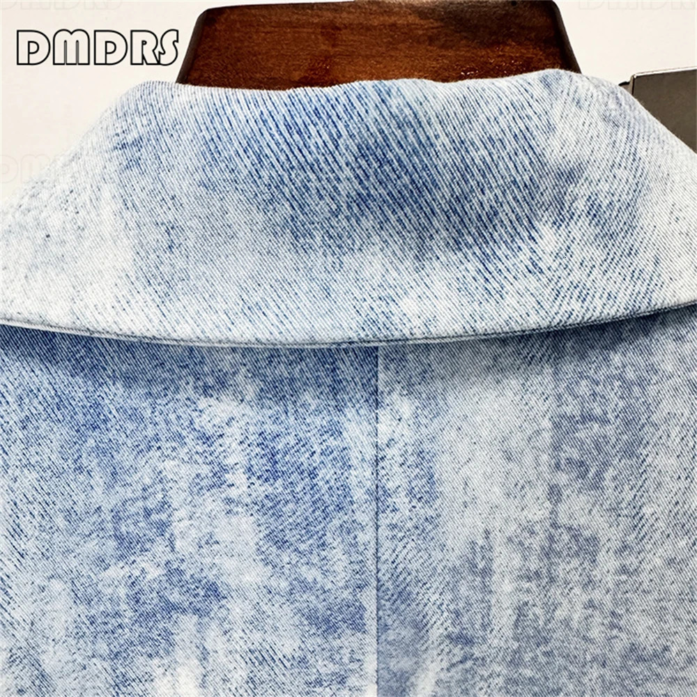 Retro Denim Suit Set for Women 2-Piece Fashion Outfit Blazer Pants Set High Street Plus Size Womens Suit Set Real Po 250210