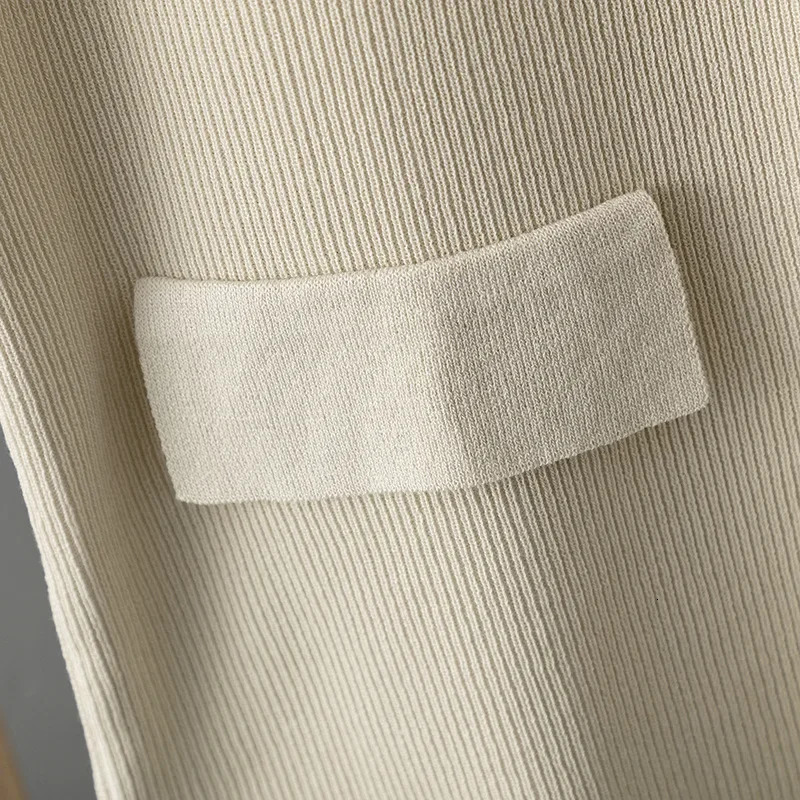 Elegant Tracksuit Suit Women O Neck Button Contrast Color Short-sleeved Tops with High Waist Wide Leg Knit Pants Two-piece Set 250210