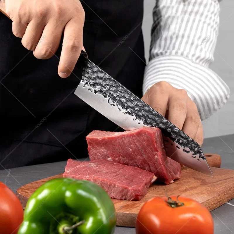 Hammered Forging Professional Chefs Knife Stainless Steel Kitchen Meat Cutting Knife Japanese Santoku Slicing KnifeXJ250210