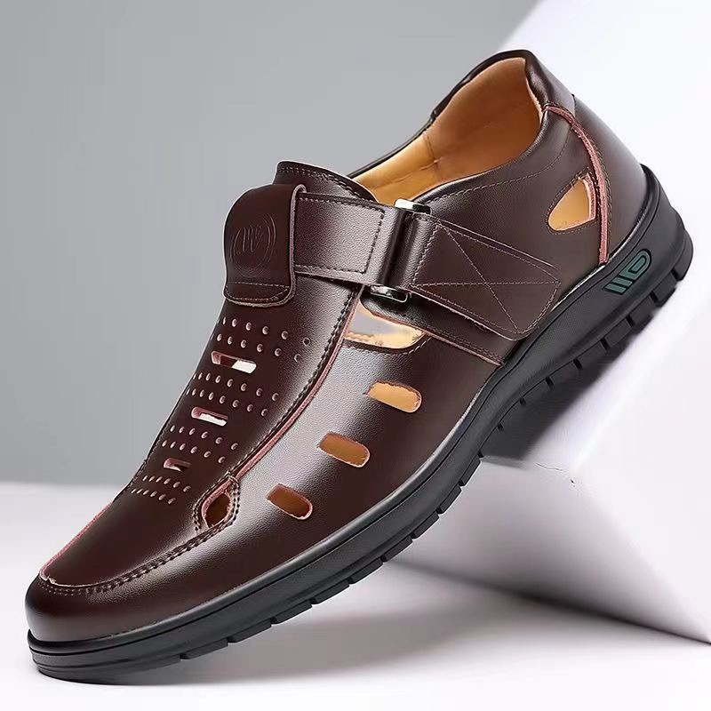 Summer Men Cozy Hollow Non-slip Soft Cool Lighted Breathable All-match Classic Wearable New Fashion Casual Leather Sandals 39e2