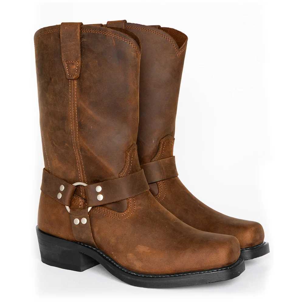 Size 39-48 Luxury Retro Cowboy Boots Men Mid Calf Western Boot Men Pu Leather Man Slip On Shoes Winter Knight Boots BootiesC250210