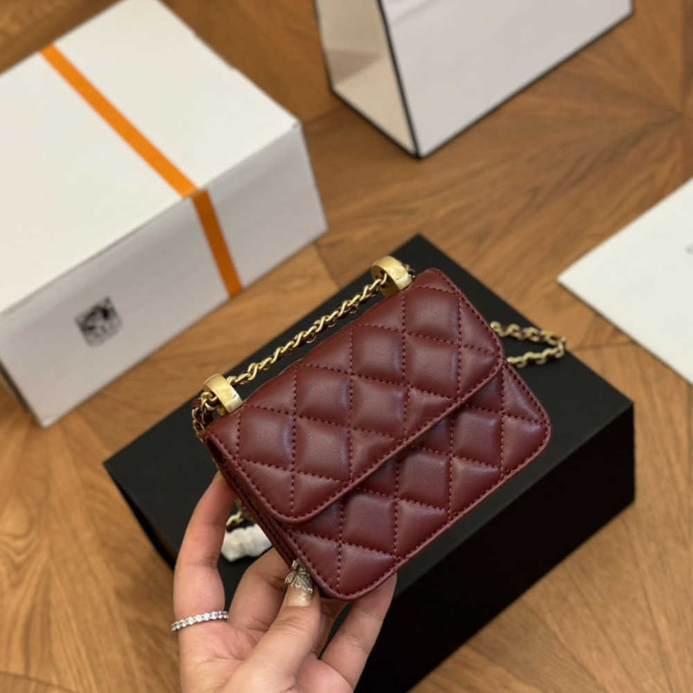 Ladies Classic Mini Lipstick Card Holder Vanity Bags Double Little Balls Gold Metal Hardware Matelasse Chain Adjustable Shoulder Strap Crossbody Handbags 10x12cm