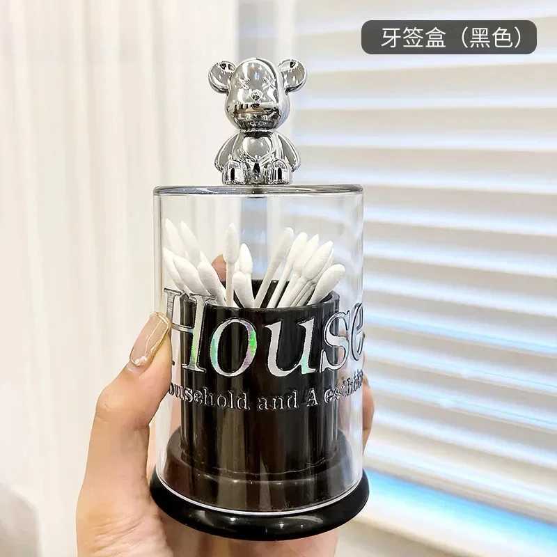 Cute Bear Toothpick Holder Cotton Swab Rod Storage Box Jewelry Bathroom Makeup Container Lipstick Organizer Box Y250210
