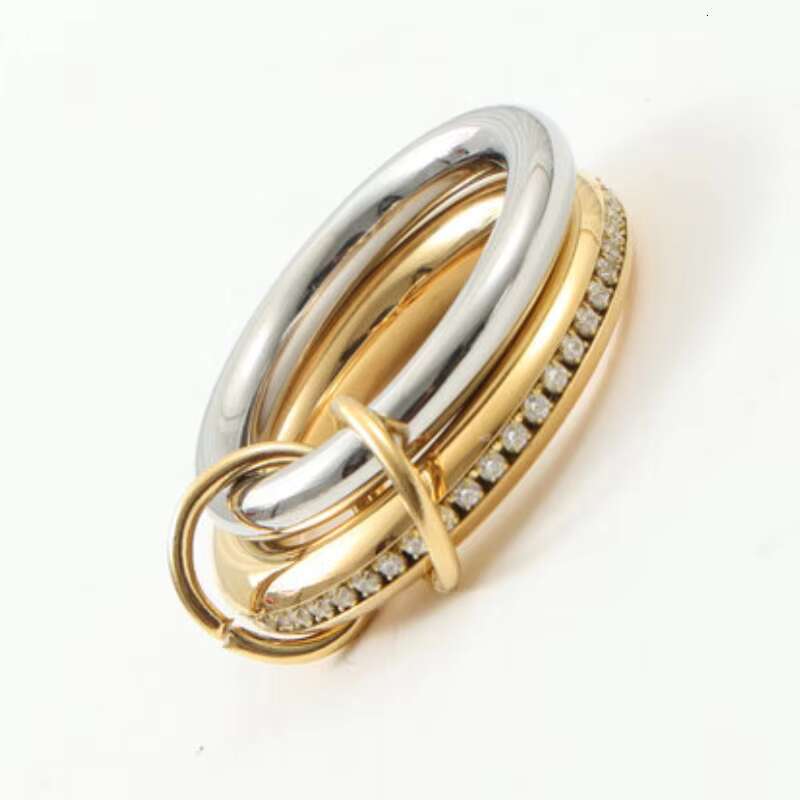 New Fashion Shinny Zircon Two-tone for Women Stainless Steel Ring Gold Plated Jewelry