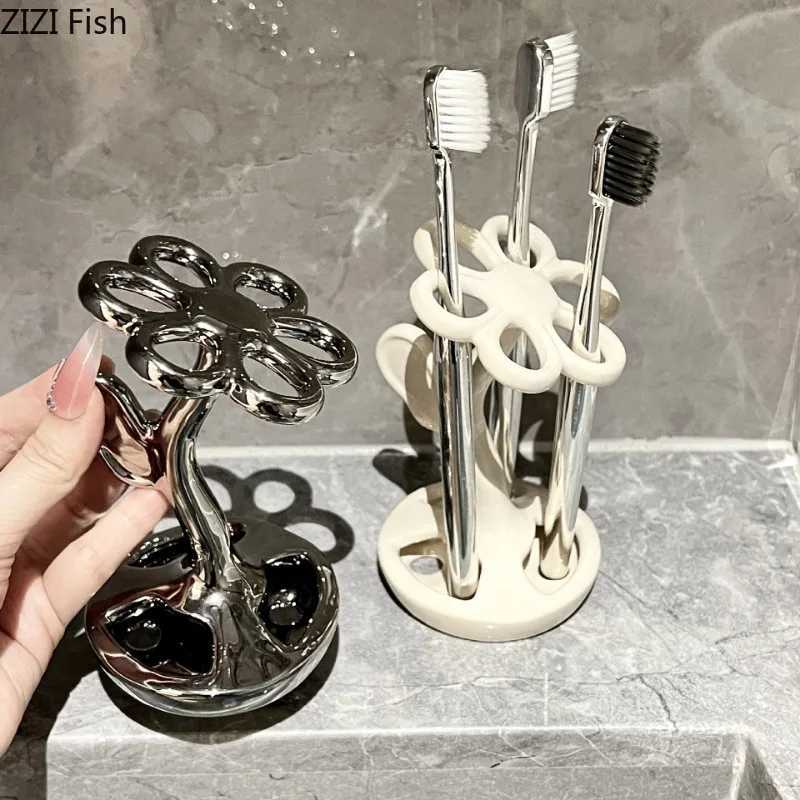 Flower shaped storage rack creative ceramic storage rack Bathro jewelry teeth storage rack decoration organizer Y250210