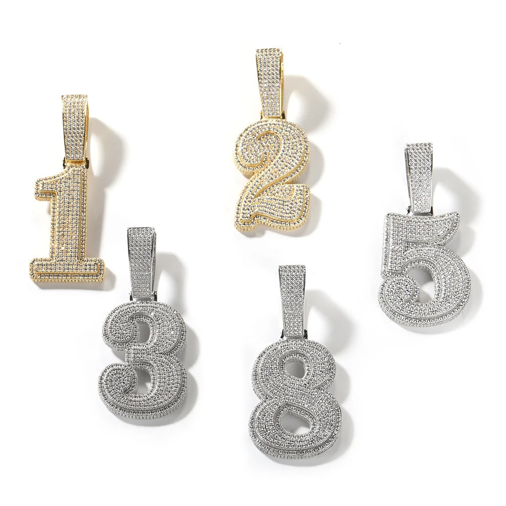THE BLING KING Bold Lucky Number 0-9 Pendant Necklace Micro Paved Out 5A Cubic Zirconi Chain Hiphop Jewelry For Birthday Gift 250210