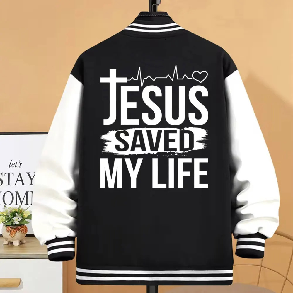 Jesus Save My Life Print Women Jacket Harajuku Streetwear Baseball Uniform Fashion Casual Clothes Autumn Loose Jackets Overcoat 250116