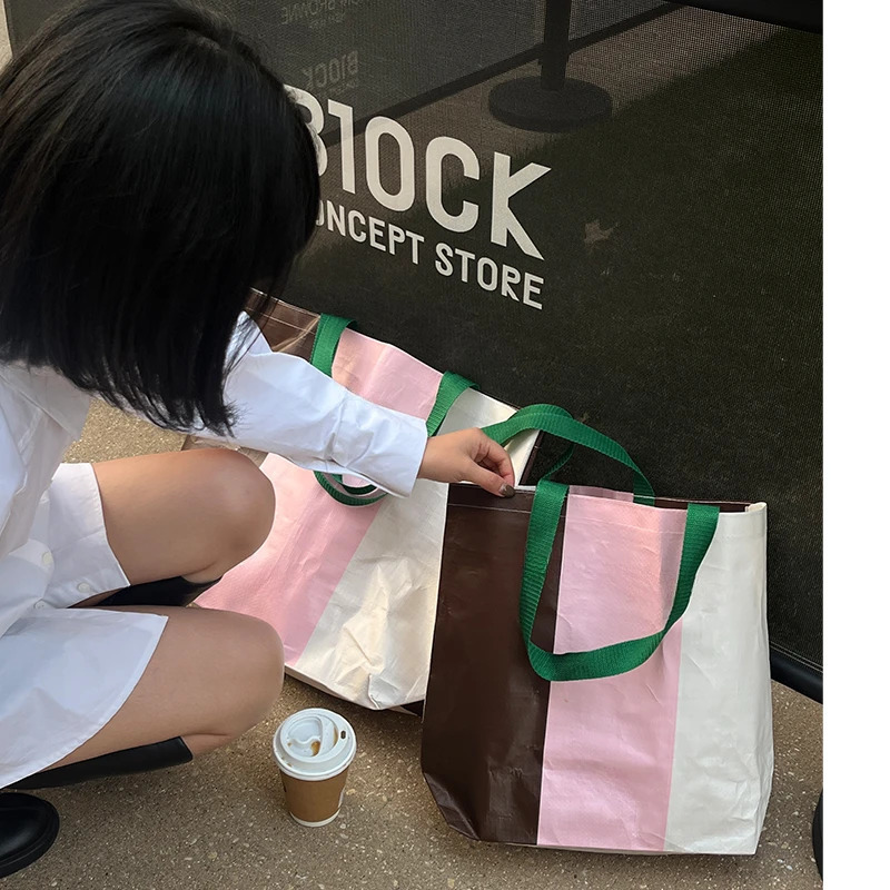 PP Woven Shopping Bag Shoulder Bag Reusable Waterproof Portable Handbag Environmentally Friendly Bags For Travel Grocery 250207