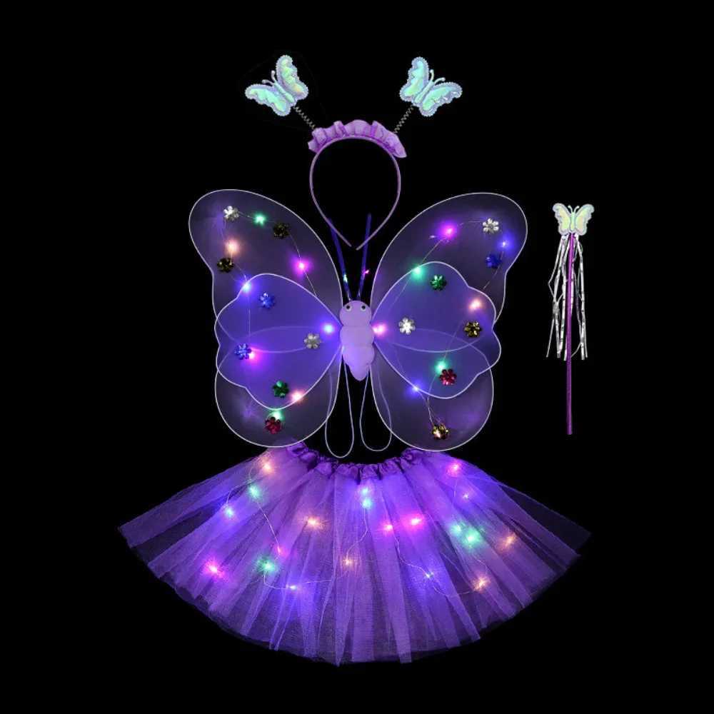 2-6 Year LED Children Costume Props Girls Skirts Luminous Wing Toys Flashing Butterfly Wing Skirt Set Kids Luminous Party Toys W250210