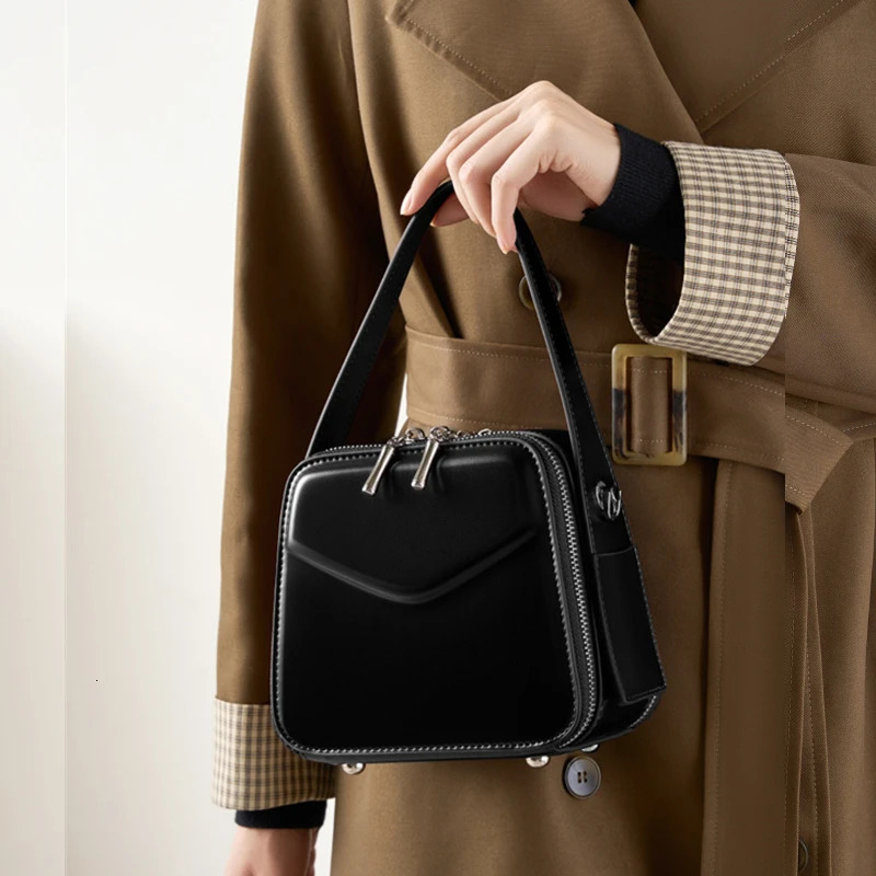 Burminsa Chic Genuine Leather Small Tote Handbags For Women Box Purses Ladies Shoulder Crossbody Bags 250207