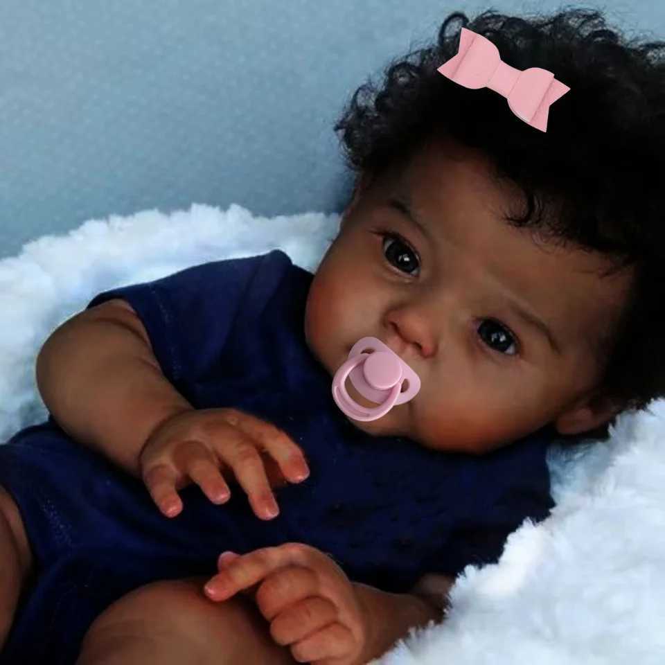 20Inch African American Doll Raven Dark Skin Reborn Baby Finished Newborn With Rooted Hair Handmade Toy Gift For Girls X250210