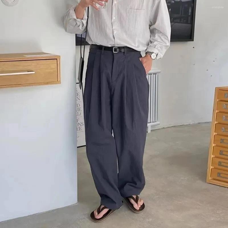 Mens Pants Y2K Mens Vintage Pleated Solid Color Trousers Autumn Casual Versatile Korean Straight Leg Clothing Unisex 2025