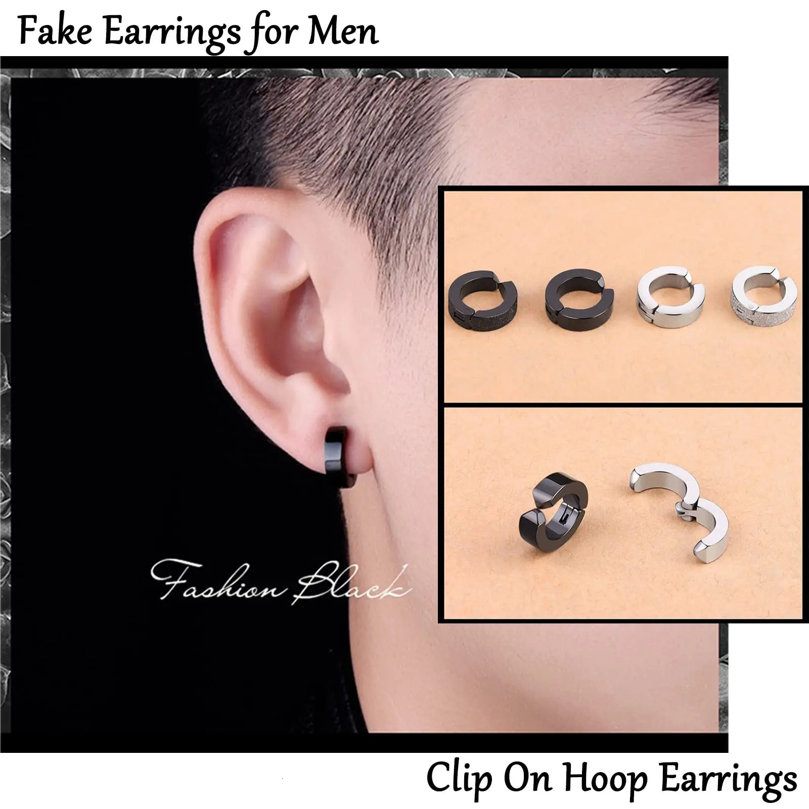 4-12 Pairs Stainless Steel Magnetic Cubic Zirconia Stud Earrings Clip on Non Piercing Hoop Earrings Set for Men Women 250210
