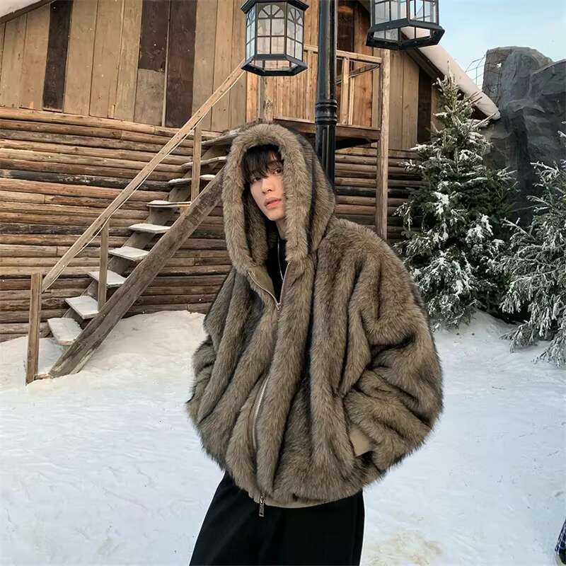 Men's Outerwear Pi Shuai Winter Autumn/Winter Men New Style Fox Imitation Fur Leather Fashion Loose Thick Warm Coat Commuter