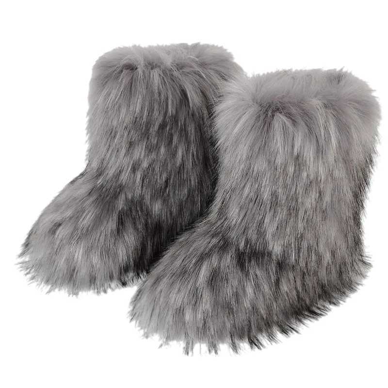 Women Faux Fur Winter Fluffy Plush Warm Mid Calf Snow Fashion hot Furry Boots Comfortable Outdoor Flat ShoesC250210