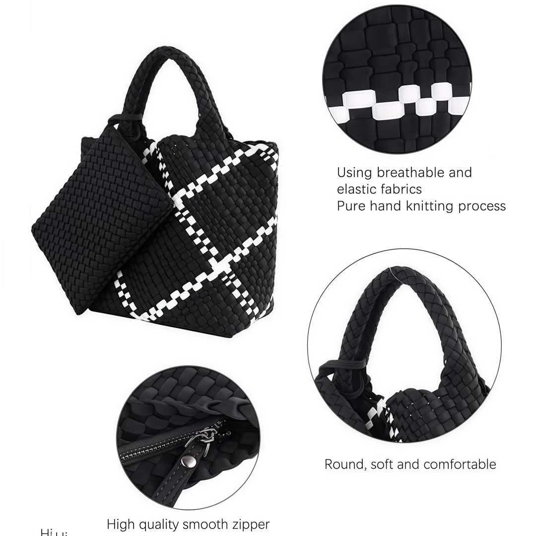 Woven Bag for Women Neoprene Summer Beach Handbag Purse Retro Handmade Travel Shoulder Bag Set Neoprene WeaveC250210
