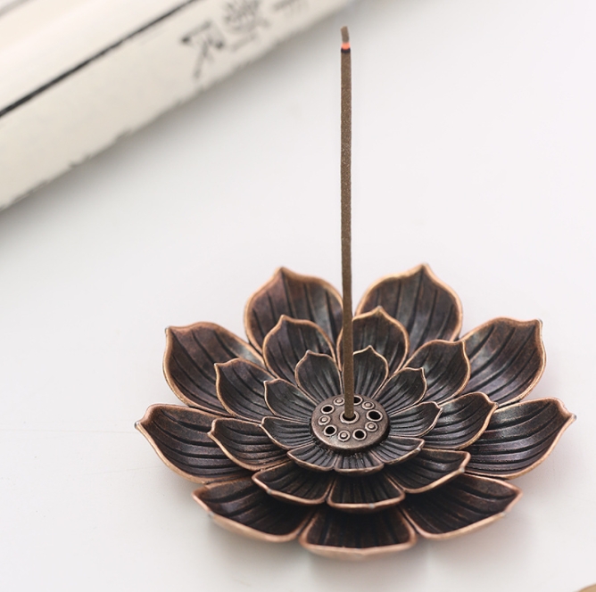 Alloy Incense Burner Stick Holder Buddhism Lotus Line Incense Plate Sandalwood Coil Base Temples Yoga Studios Home Decoration