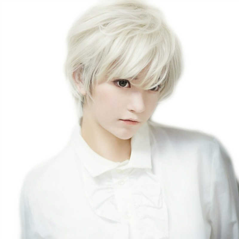 Wig Men and women animation cos fake hair white texture short hair fashion handsome mechanism headgearW250210