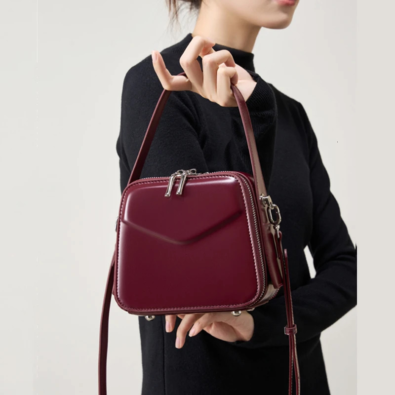 Burminsa Chic Genuine Leather Small Tote Handbags For Women Box Purses Ladies Shoulder Crossbody Bags 250207