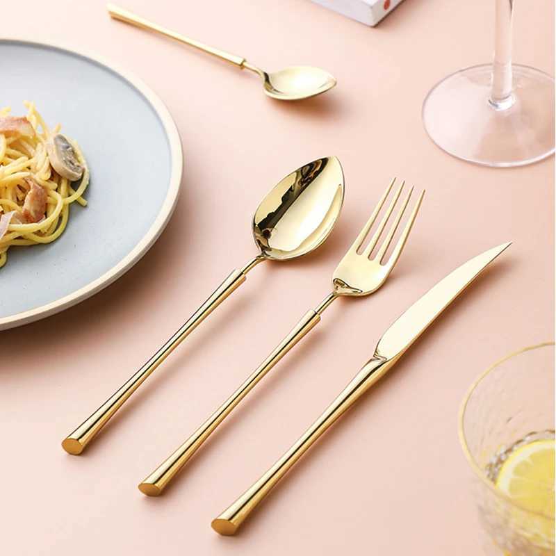 Shiny Gold 18/10 Stainless Steel Flatware Set 304 Dinner Knife Fork Cutlery Set Service For 1 Drop Shipping X250210