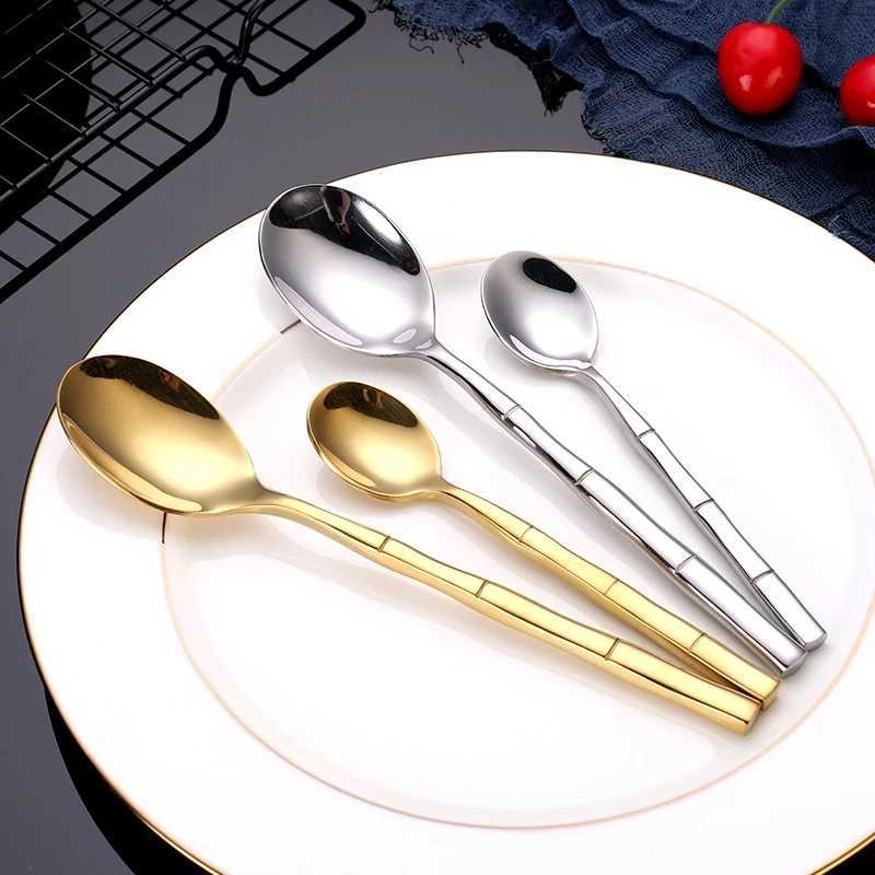 Stainless Steel Tableware Set Bamboo Festival Design Cutlery Knife Fork Spoon Flatware Set High Quality Golden Dinnerware Set X250210