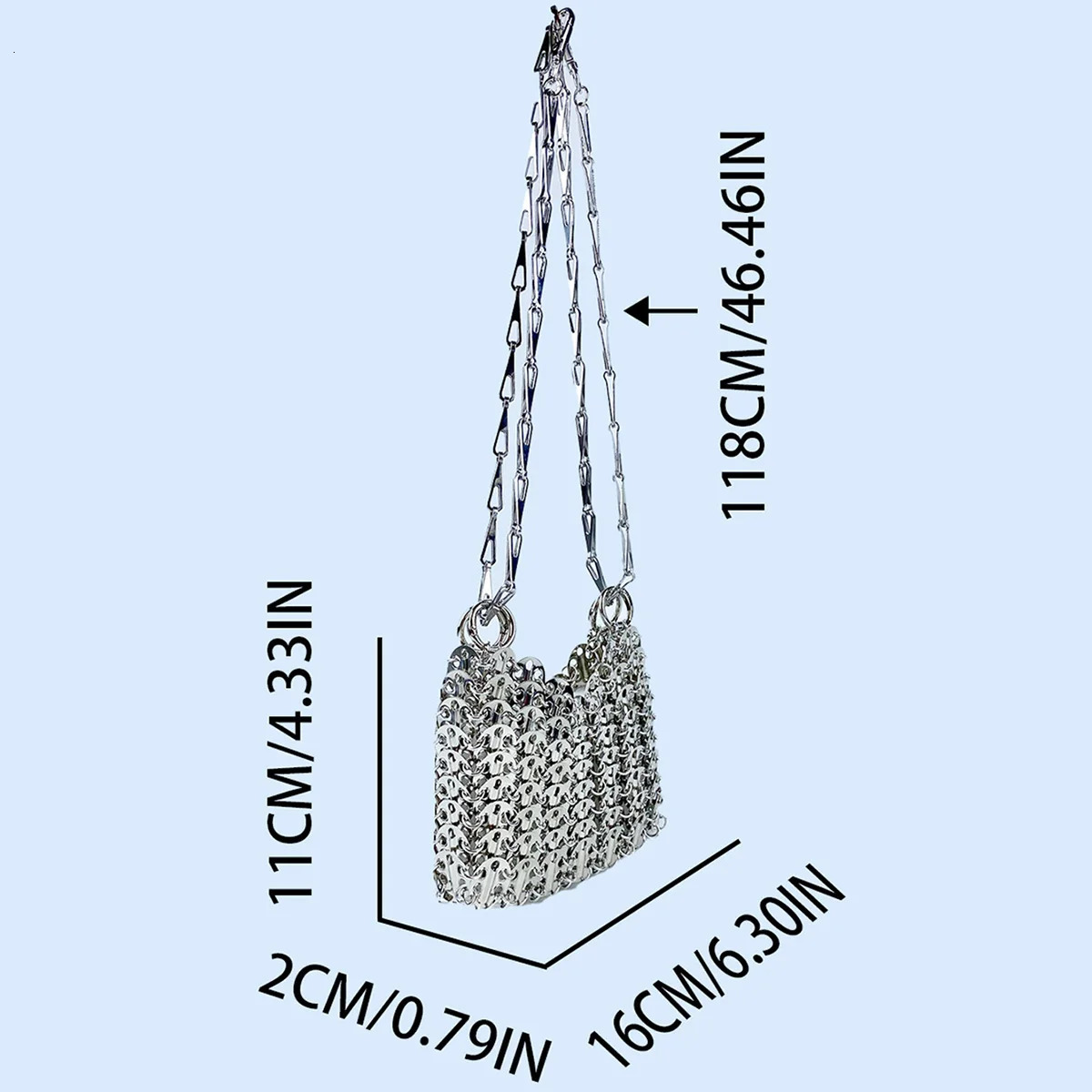 Silver Shiny Bag Handmade Woven Beaded Sequin Bag Mobile Phone Bag Long Shoulder Strap Single Shoulder Crossbody Bag for Women 250210