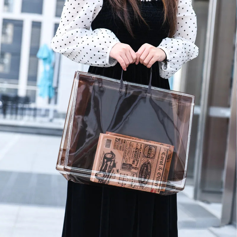 Large capacity swimming bag transparent visible handheld storage bag thickened PVC waterproof wash bag portable beach bag 250207